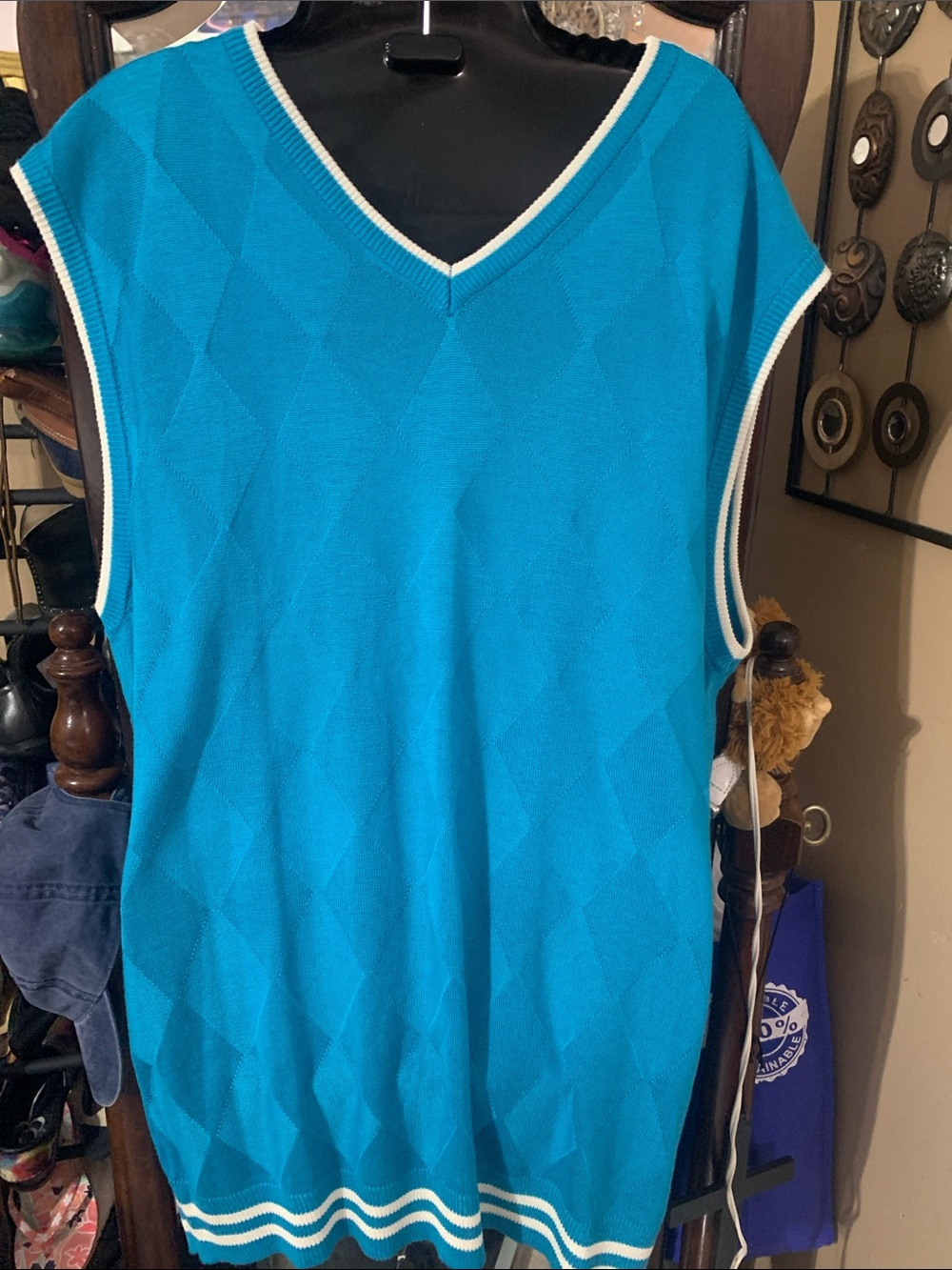Empra Aqua Knit Sweater Vest with White Trim